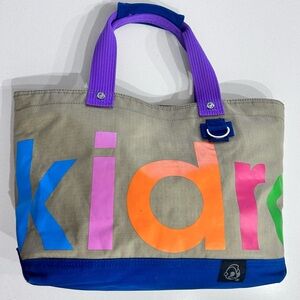 Kidrobot Oversized Logo Tote Bag – Colorful Graphic – Purple Handles